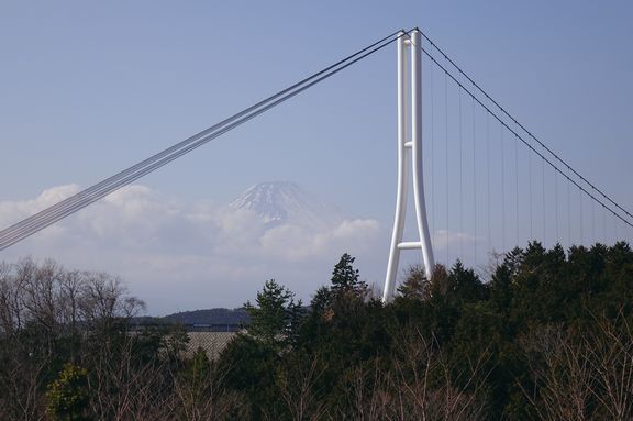 吊り橋と富士山のツーショット