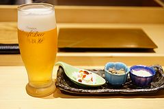 横浜 鮨ふくじゅ 先付けとビール