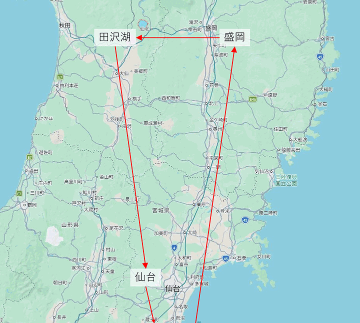今回訪問した東北地方の地図
