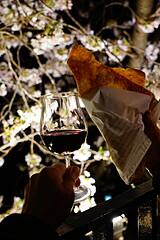 大岡川の花見 揚げもんじゃとワイン